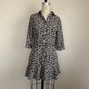 Black Floral Long Sleeve Button-Up Dress, Size: Medium